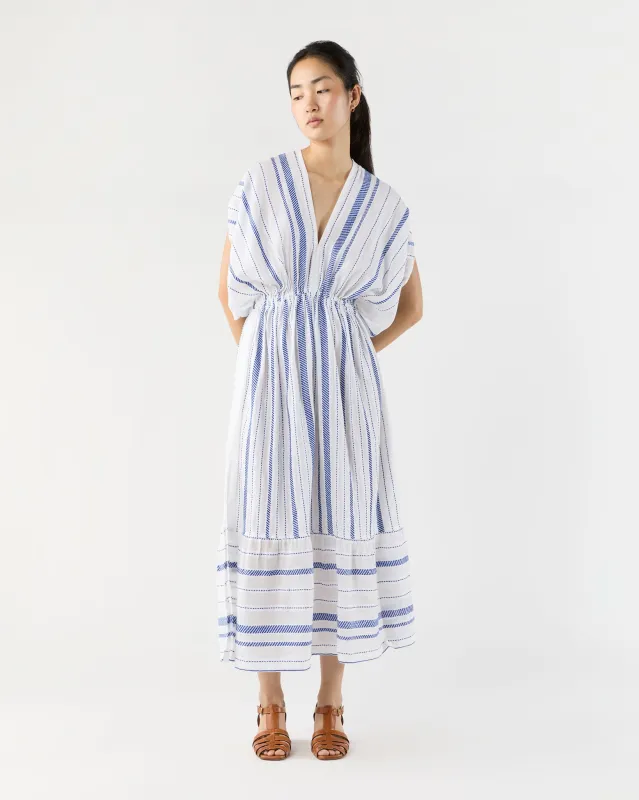 Leila Plunge Dress in Tiki Azure made by lemlem