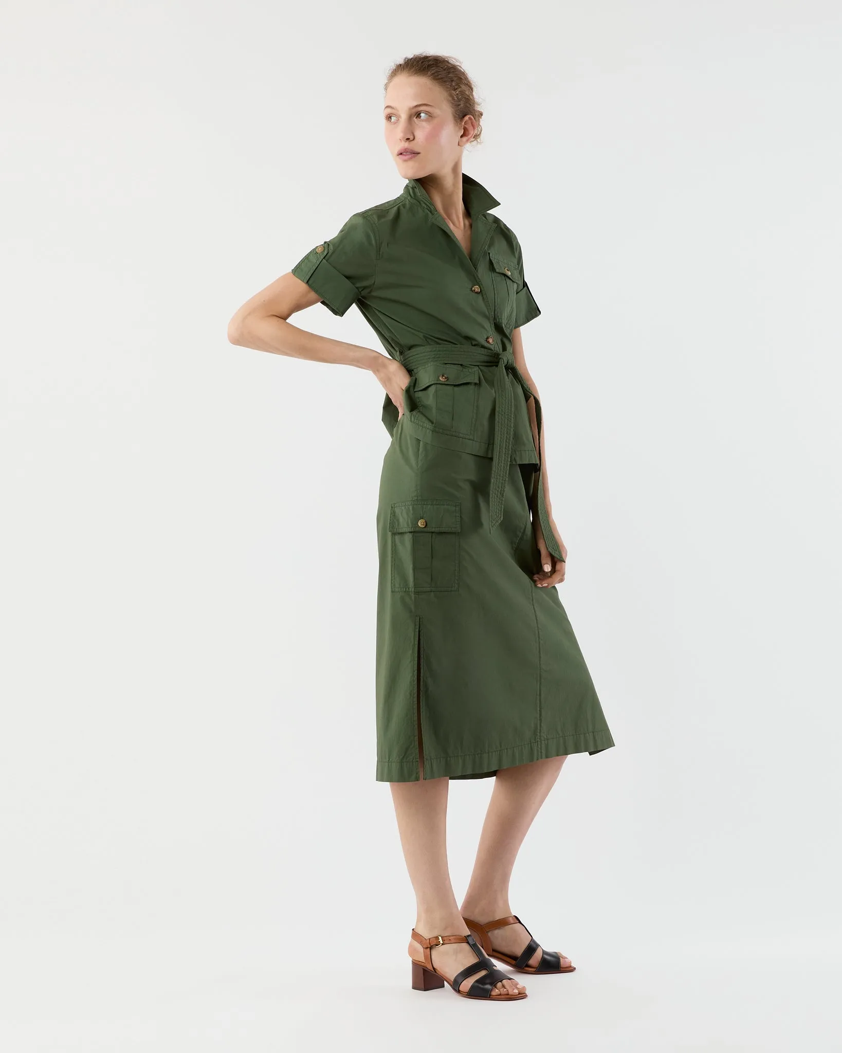 Short-Sleeved Tess Safari Shirt in Military Paperweight Stretch Poplin sold by Mashburn product image thumbnail 5