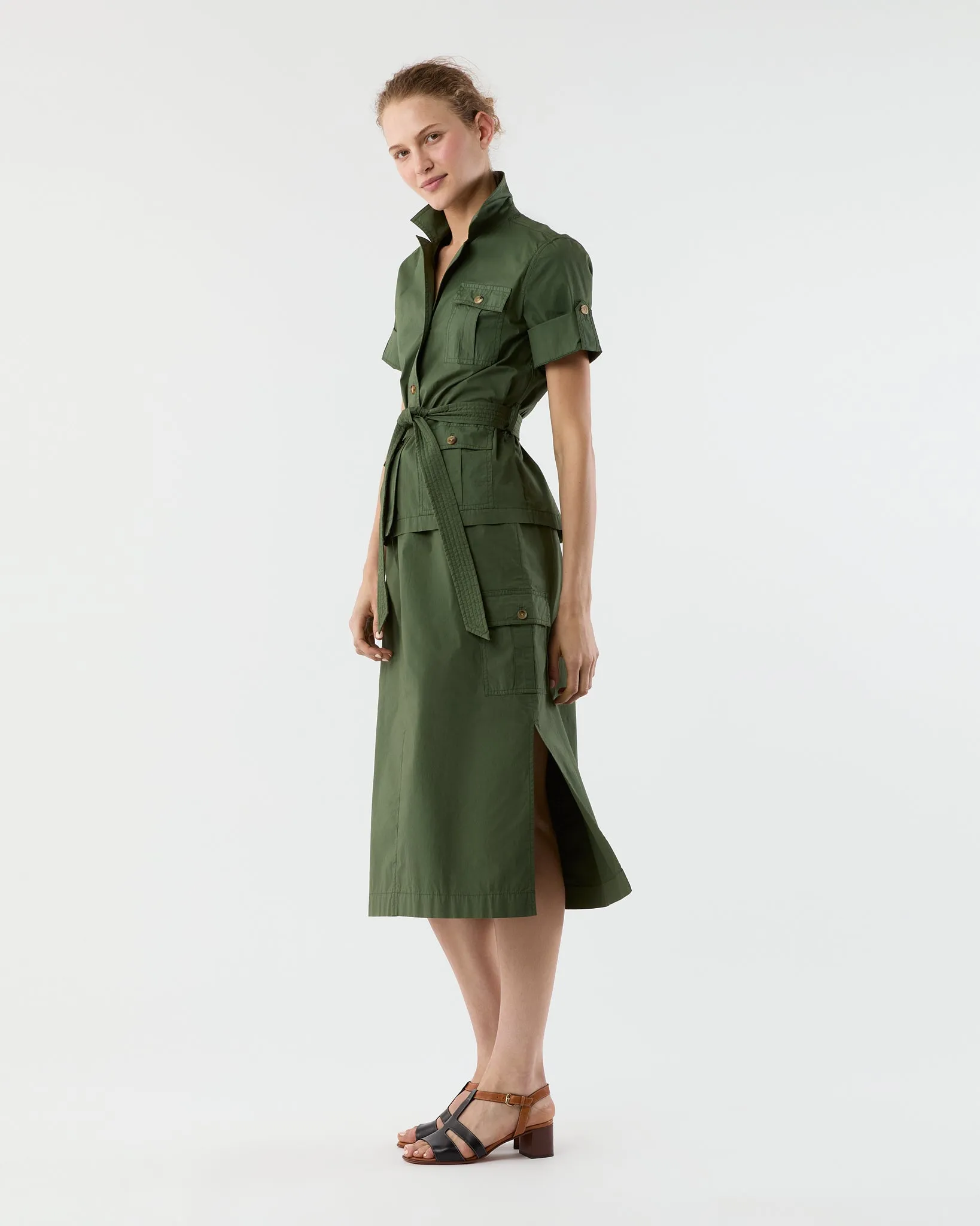 Short-Sleeved Tess Safari Shirt in Military Paperweight Stretch Poplin sold by Mashburn product image thumbnail 3