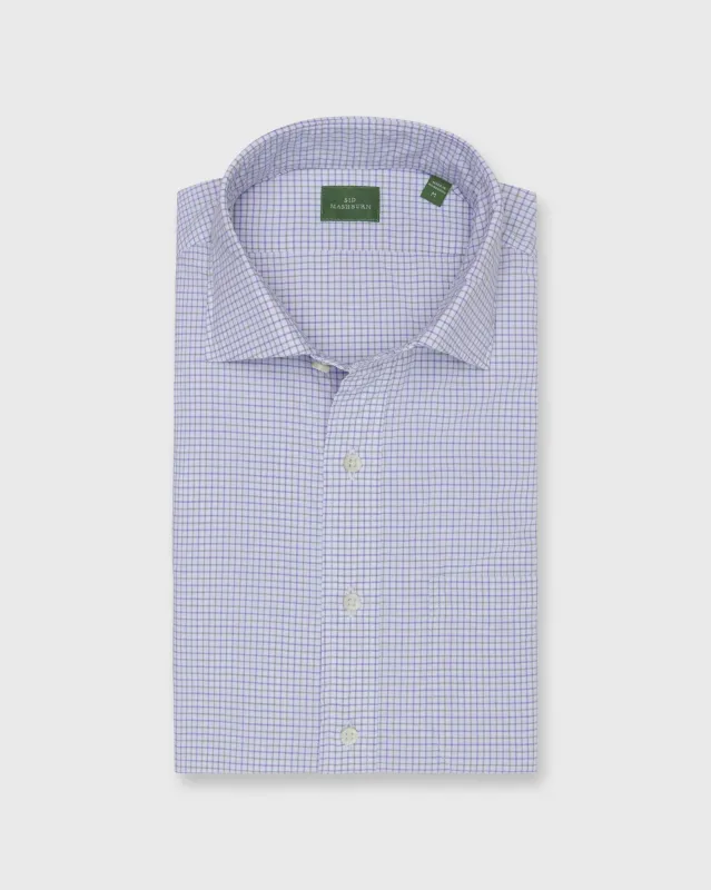 Spread Collar Sport Shirt in Green/Lavender Tattersall Poplin sold by Mashburn