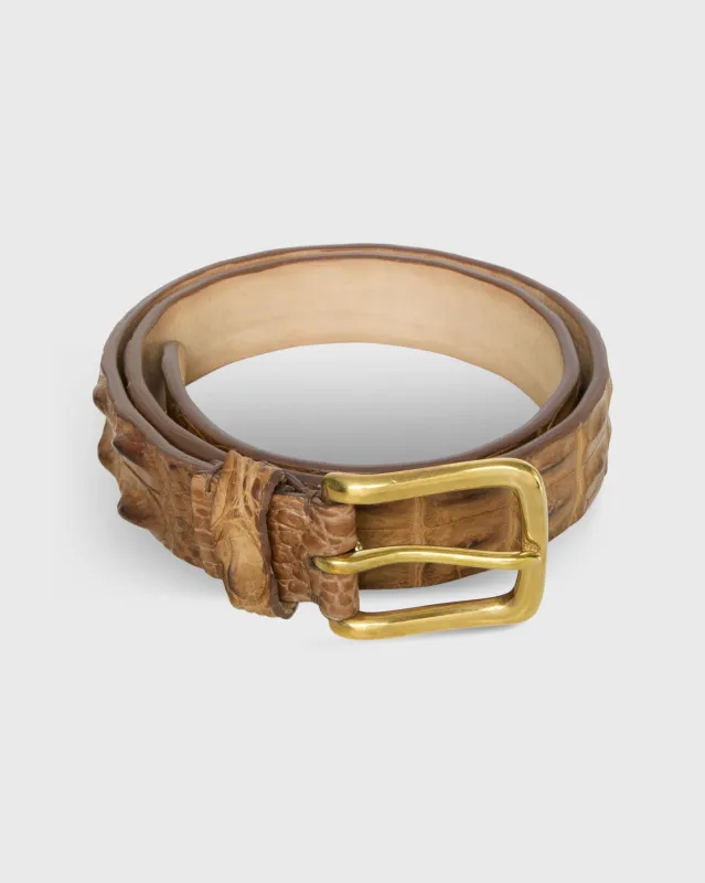 1 3/8" Hornback Crocodile Belt in Cognac sold by Mashburn