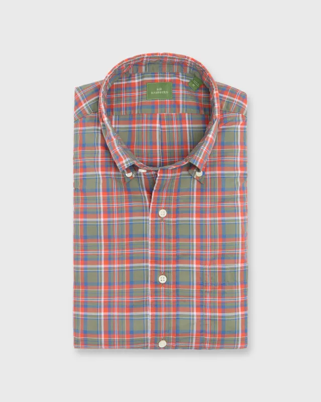 Button-Down Sport Shirt in Red/Olive/Blue Plaid Poplin sold by Mashburn