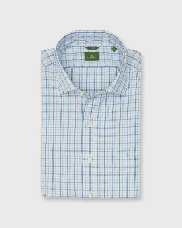 Slim-Fit Spread Collar Sport Shirt in Green/Blue Multi Check Poplin sold by Mashburn