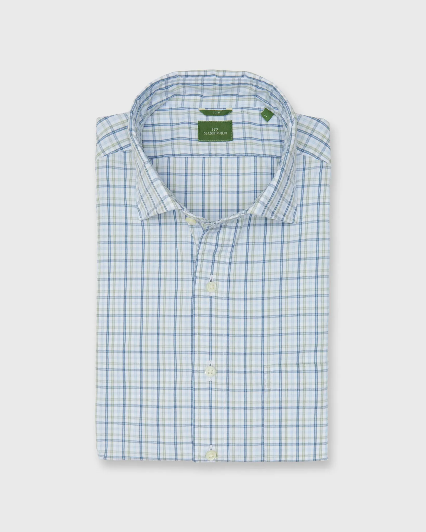 Slim-Fit Spread Collar Sport Shirt in Green/Blue Multi Check Poplin sold by Mashburn