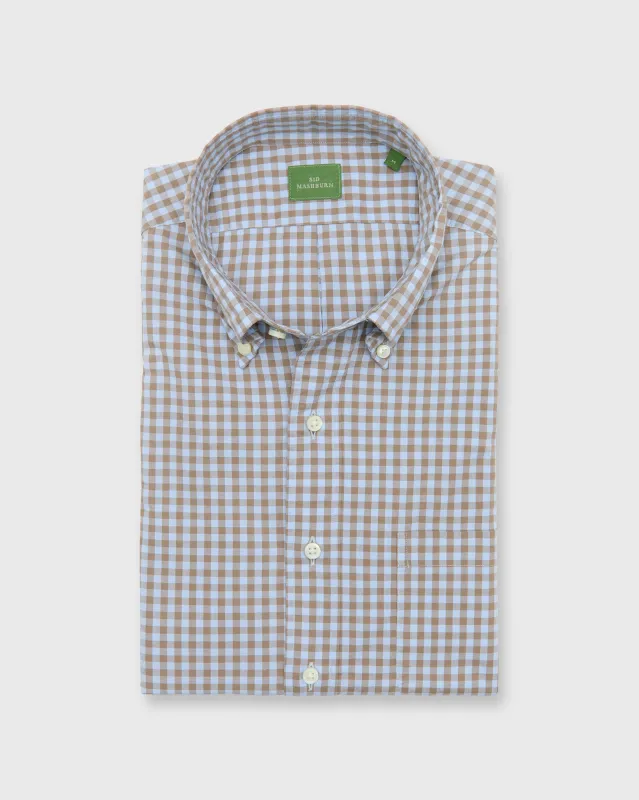 Button-Down Sport Shirt in Sky/Brown Gingham Poplin sold by Mashburn