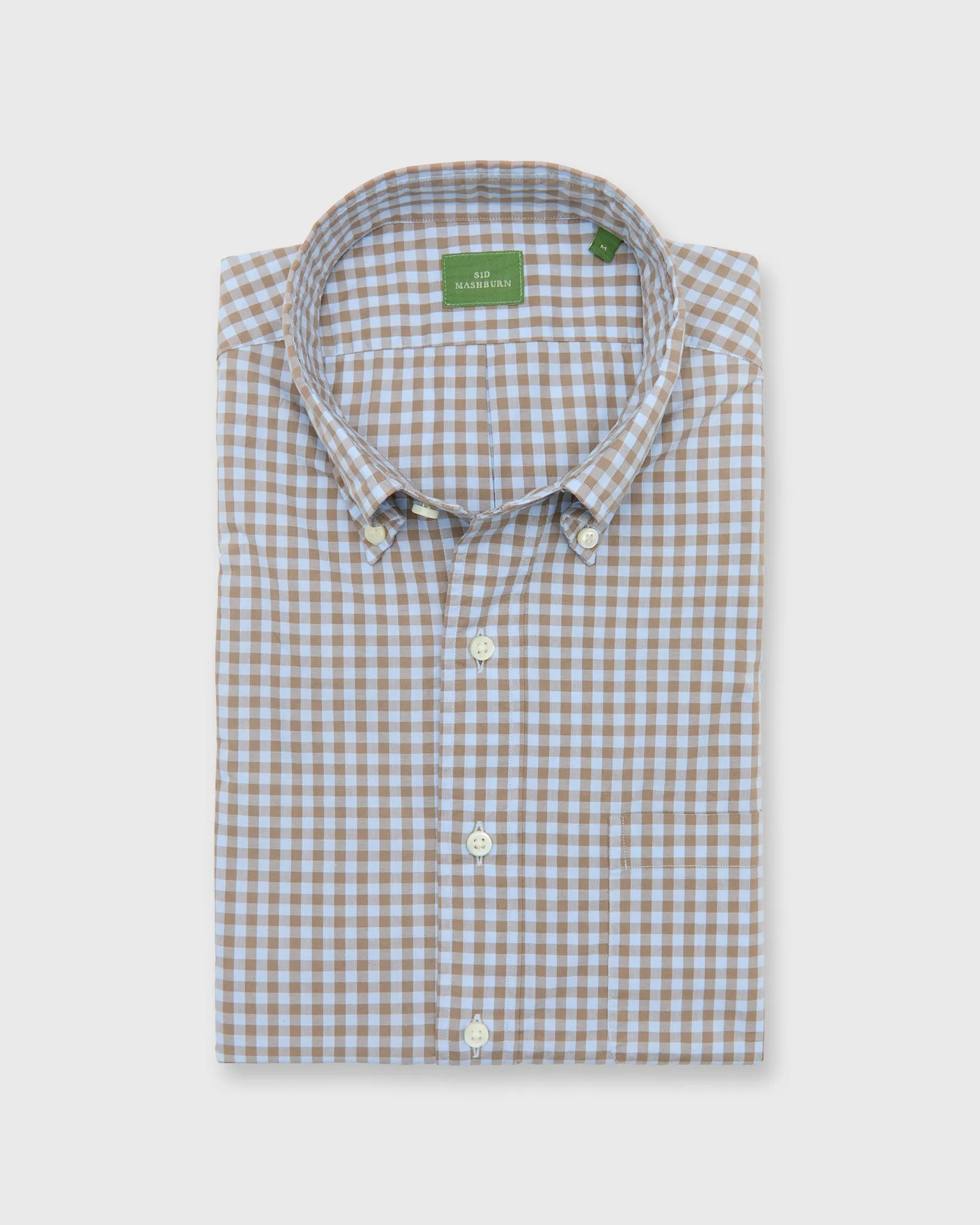 Button-Down Sport Shirt in Sky/Brown Gingham Poplin sold by Mashburn