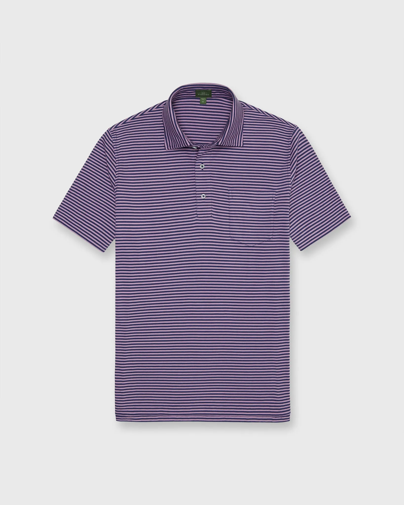Short-Sleeved Polo in Ink/Orchid Stripe Jersey sold by Mashburn