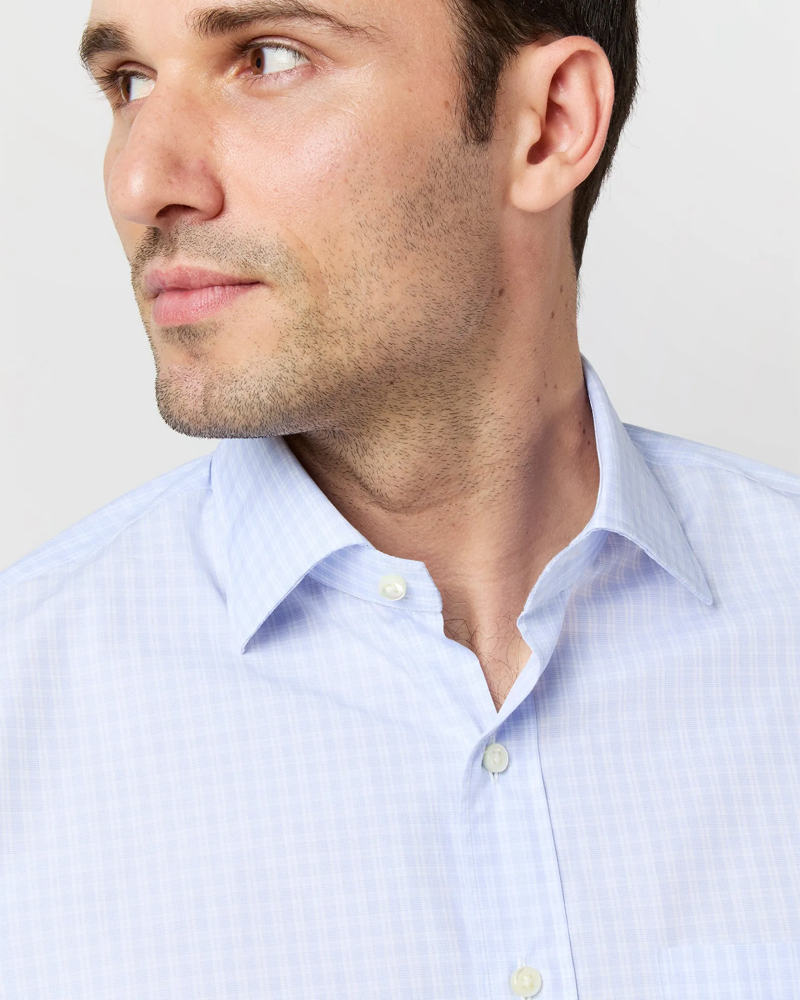 Spread Collar Dress Shirt in Blue Multi/White Check Poplin sold by Mashburn product image thumbnail 4