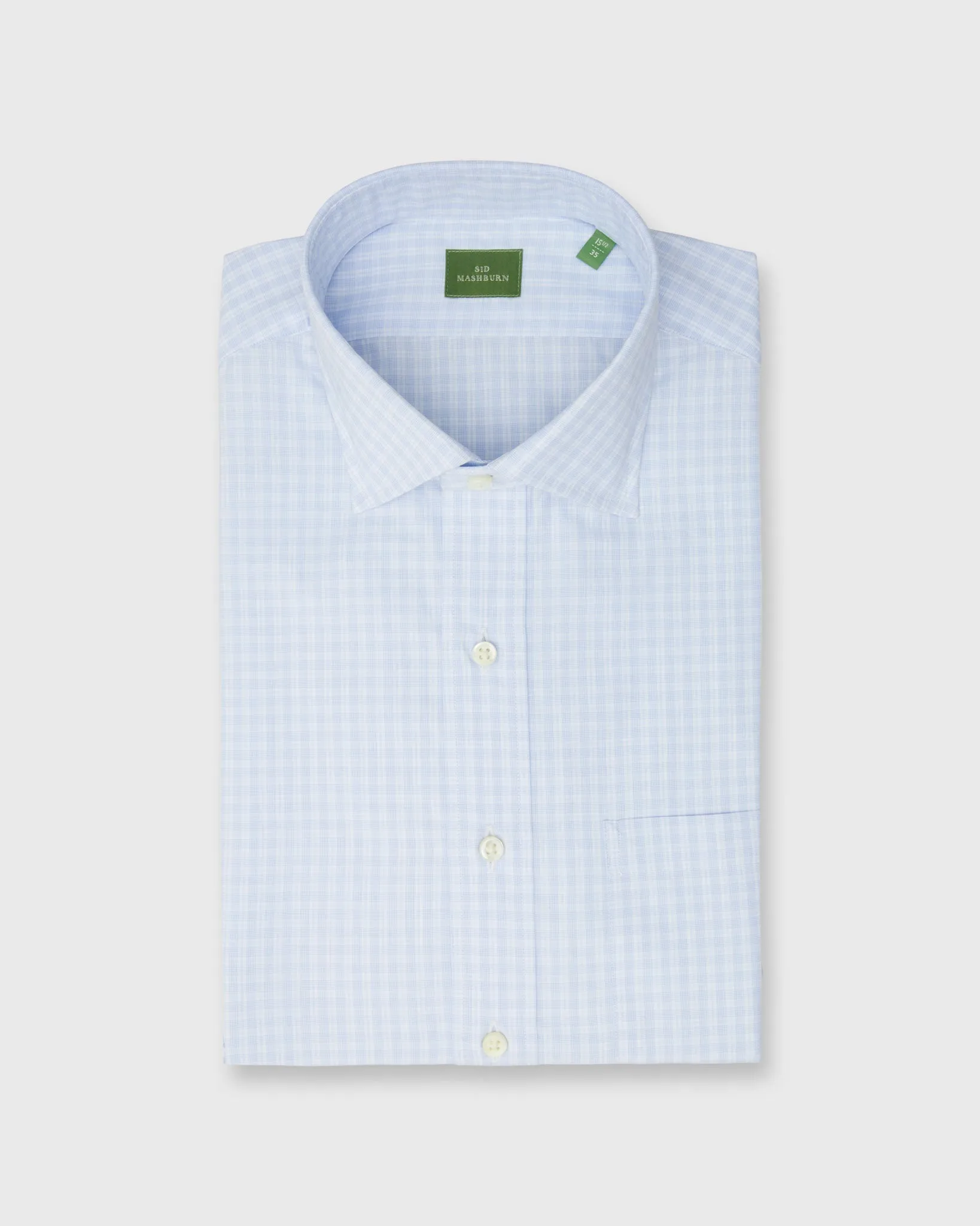 Spread Collar Dress Shirt in Blue Multi/White Check Poplin sold by Mashburn