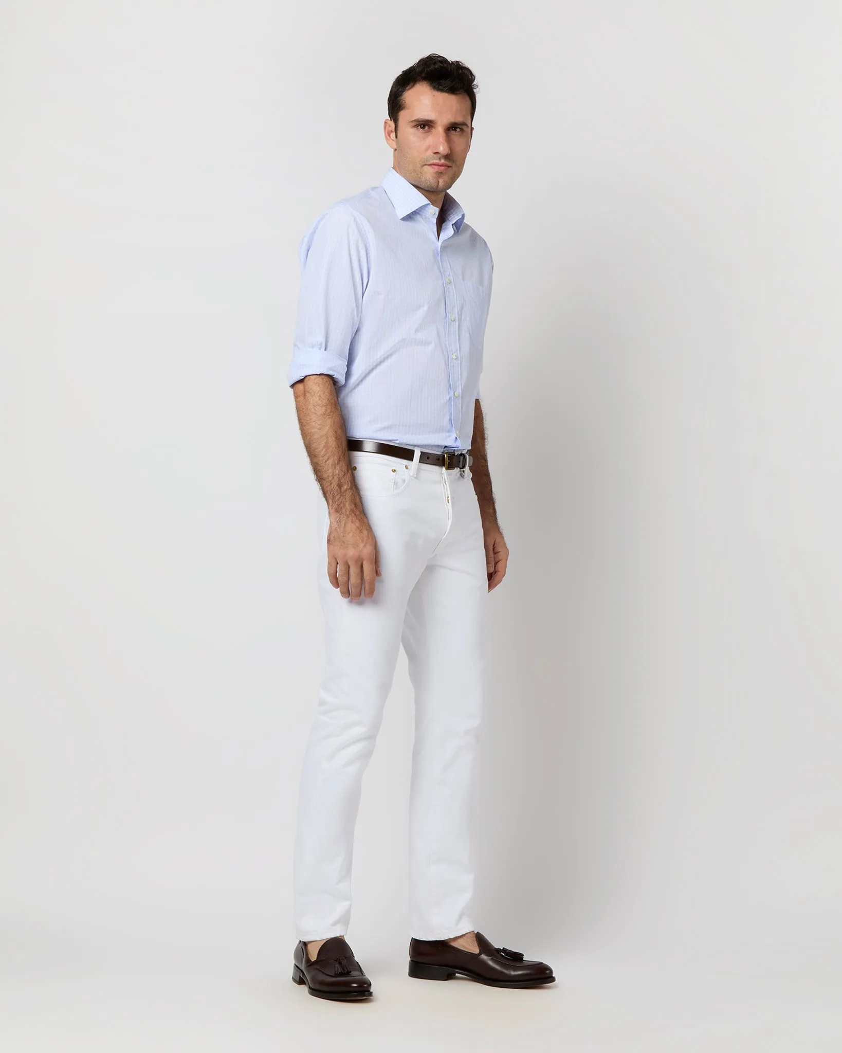 Spread Collar Dress Shirt in Blue Multi/White Check Poplin sold by Mashburn product image thumbnail 5