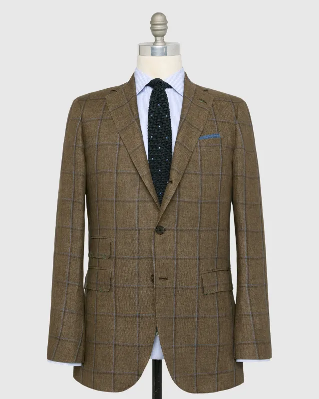 Virgil No. 4 Jacket in Brown/Blue Plaid Linen Hopsack sold by Mashburn