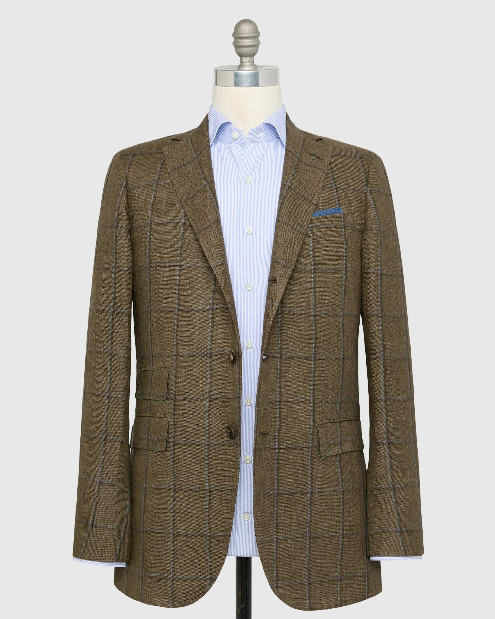 Virgil No. 4 Jacket in Brown/Blue Plaid Linen Hopsack sold by Mashburn product image thumbnail 3