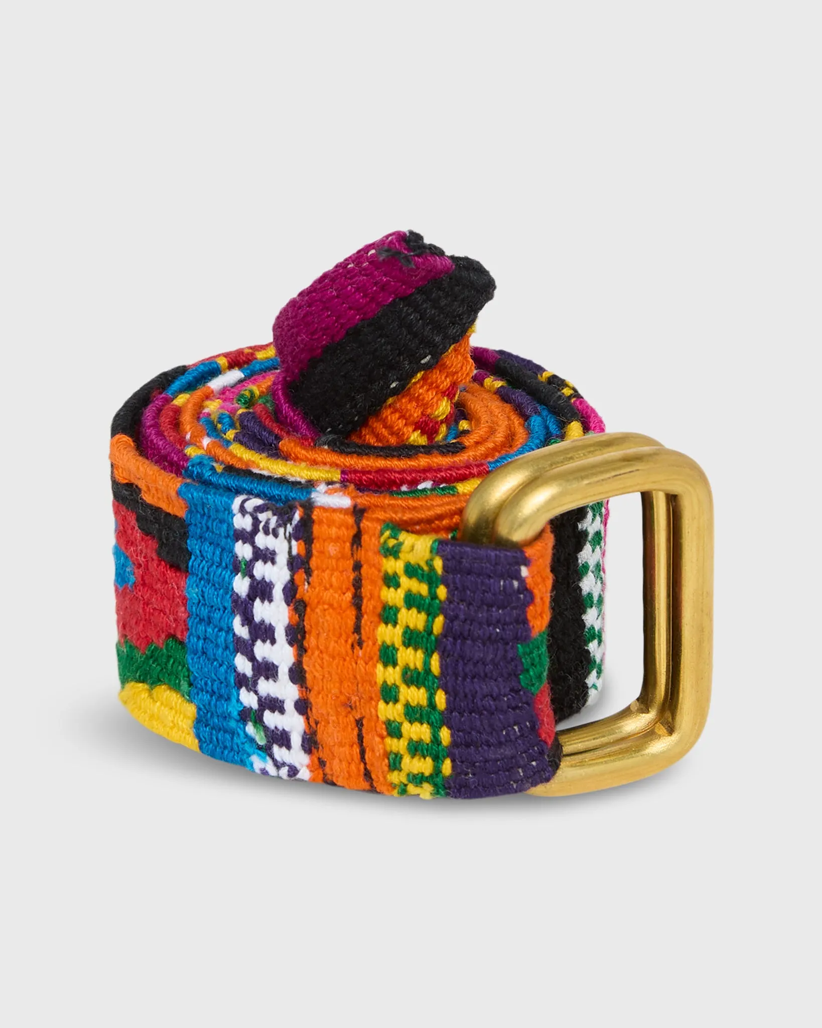 Hand-Loomed D-Ring Belt in Blue/Pink/Orange Multi Tribal sold by Mashburn