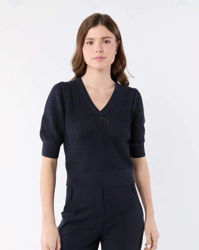 Giselle Sweater in Navy Textured Cotton/Linen made by Mashburn