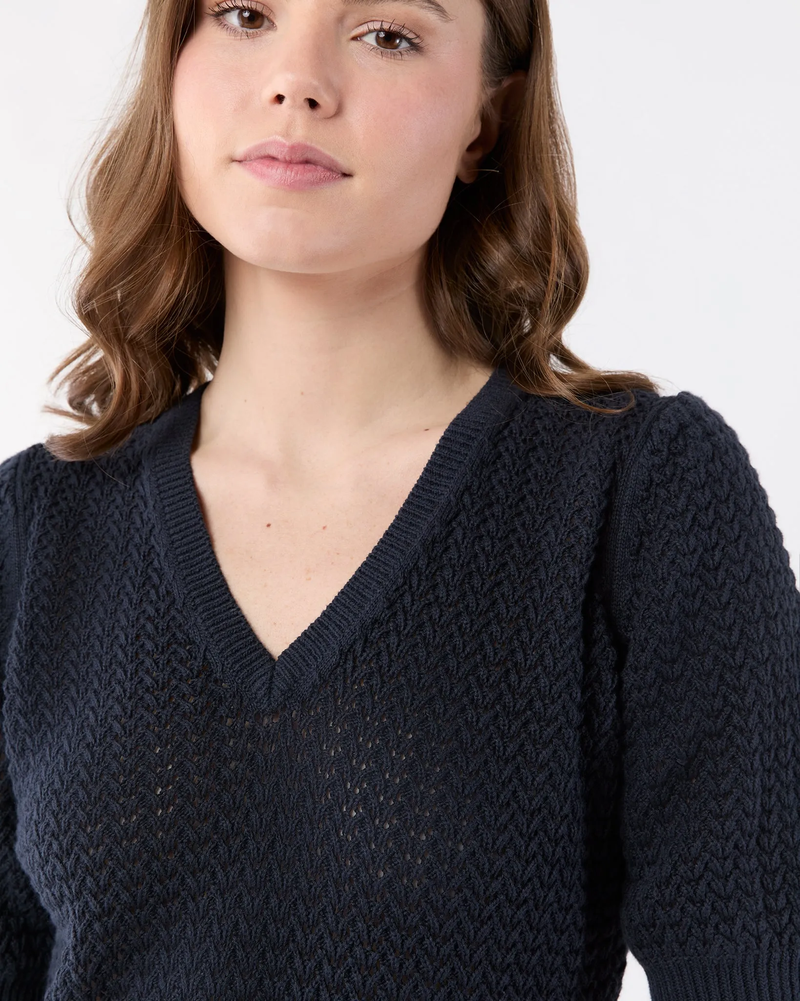 Giselle Sweater in Navy Textured Cotton/Linen sold by Mashburn product image thumbnail 2