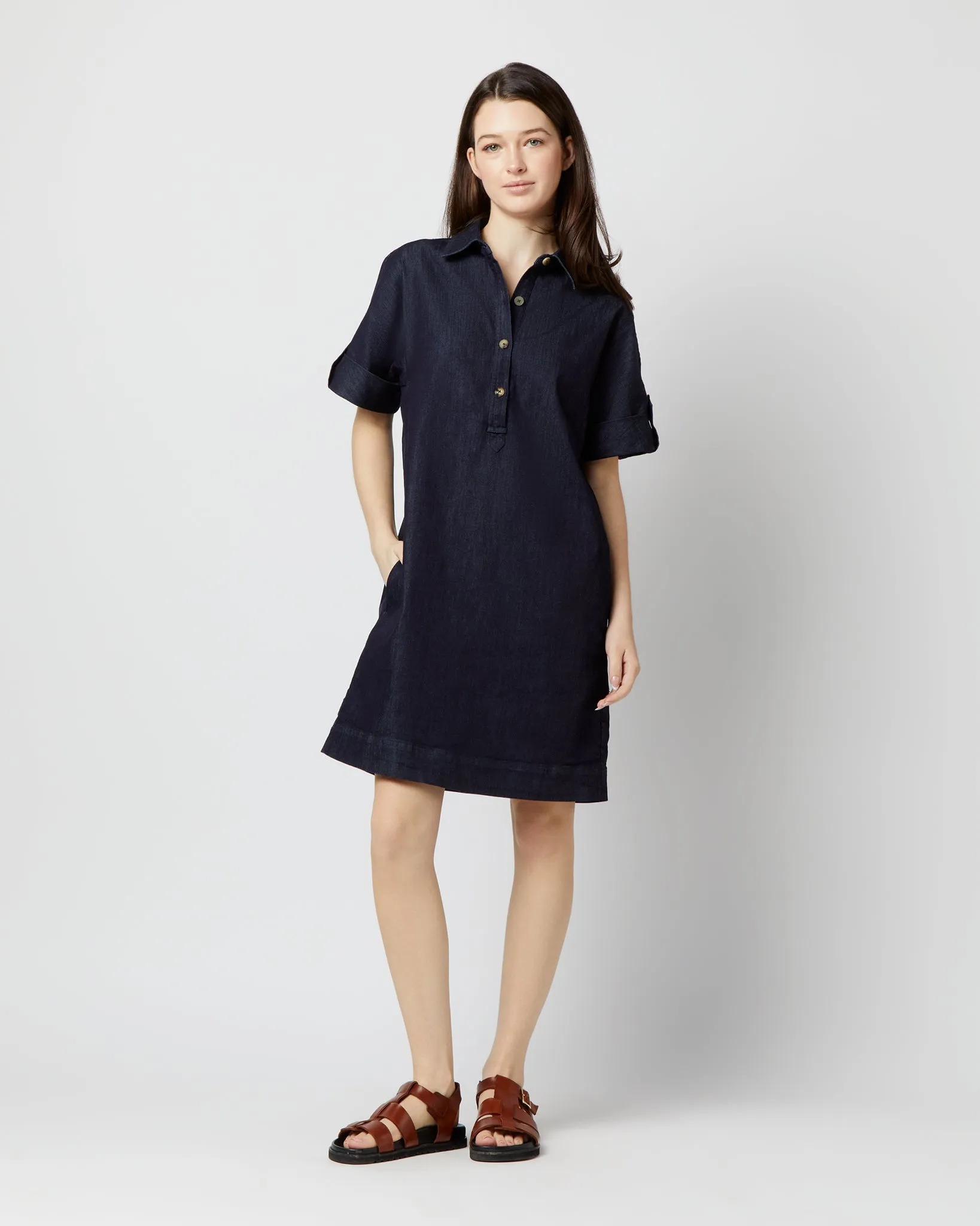 Molly Dress in Indigo Stretch Denim sold by Mashburn