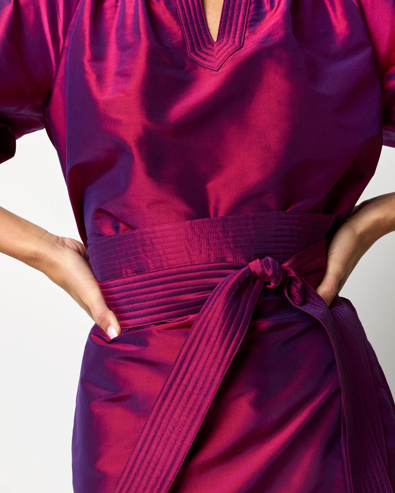 Trapunto Blouson Top in Berry Iridescent Silk Shantung sold by Mashburn product image thumbnail 2