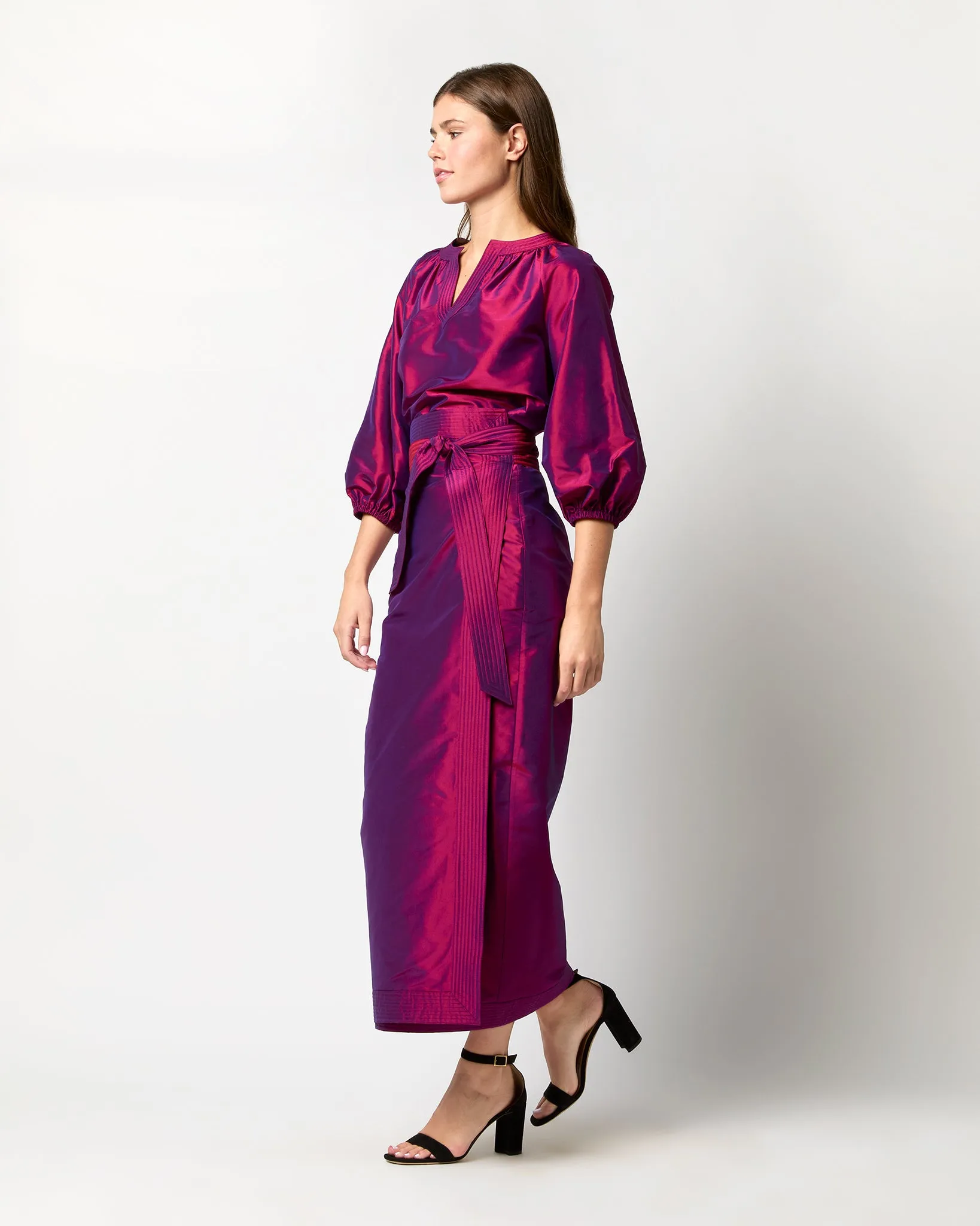 Trapunto Blouson Top in Berry Iridescent Silk Shantung sold by Mashburn product image thumbnail 5
