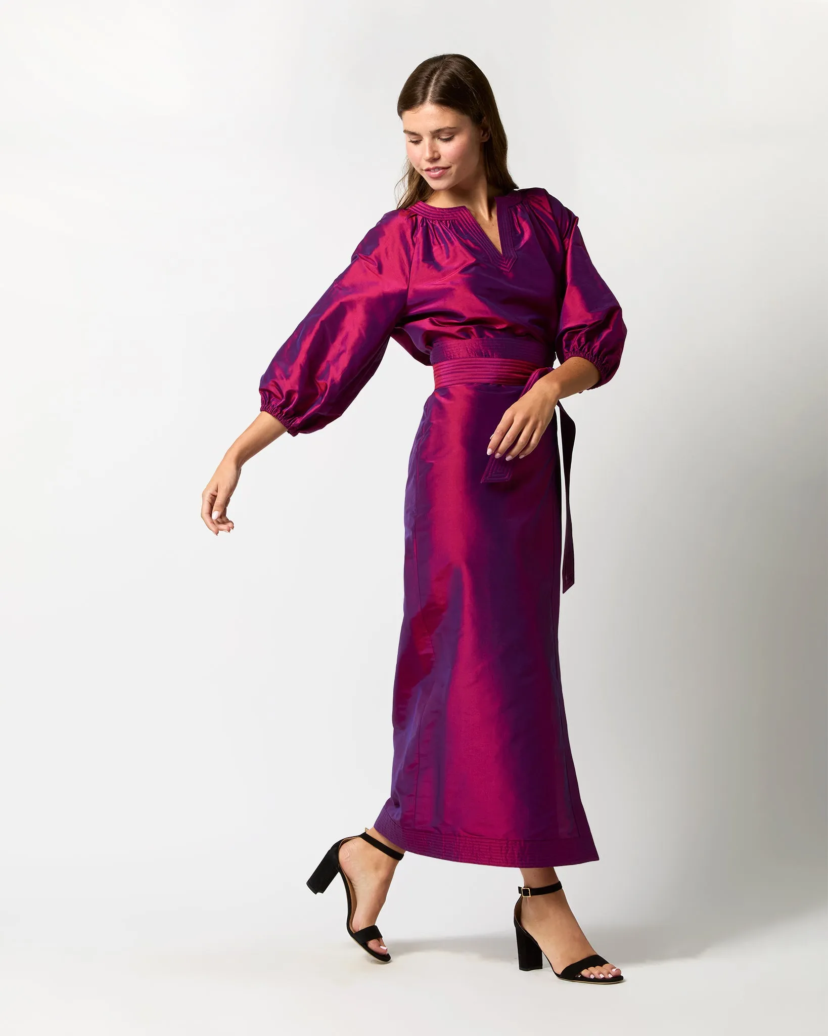 Trapunto Blouson Top in Berry Iridescent Silk Shantung sold by Mashburn product image thumbnail 4