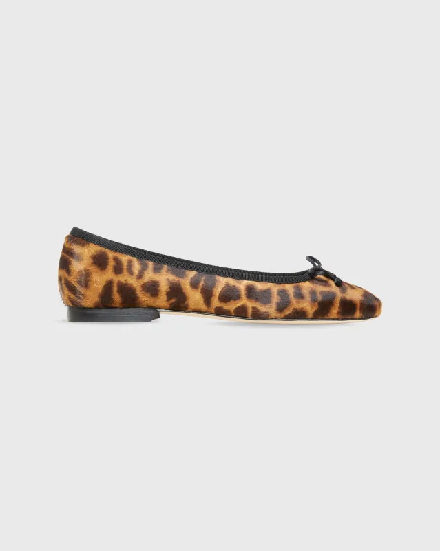 Square-Toe Ballet Flat in Sahara Leopard Calf Hair made by Mashburn