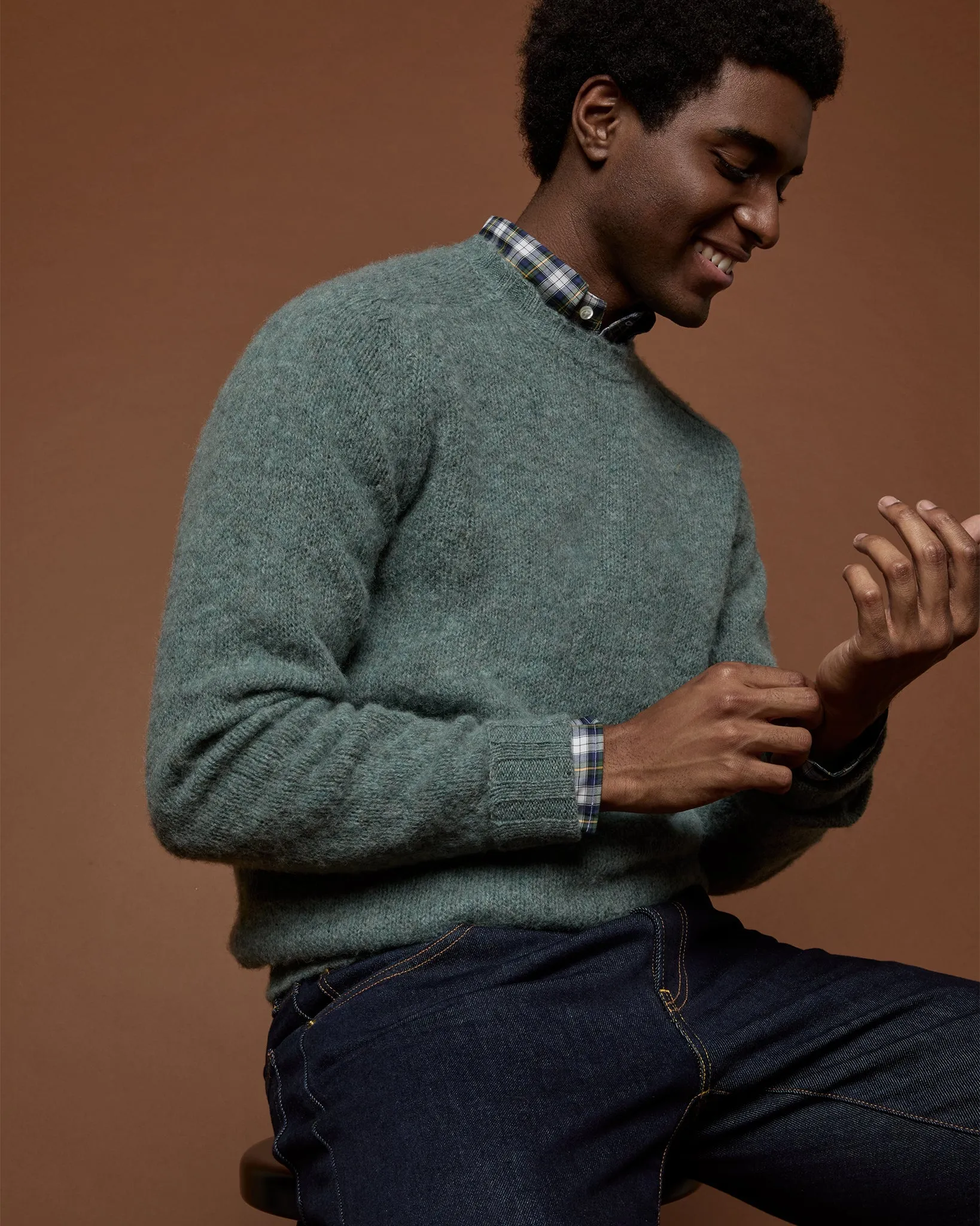 Washed Crewneck Sweater in Heather Pine Shetland Wool sold by Mashburn product image thumbnail 2