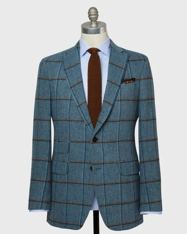 Virgil No. 2 Jacket in Blue/Grey/Mocha Windowpane Tweed sold by Mashburn