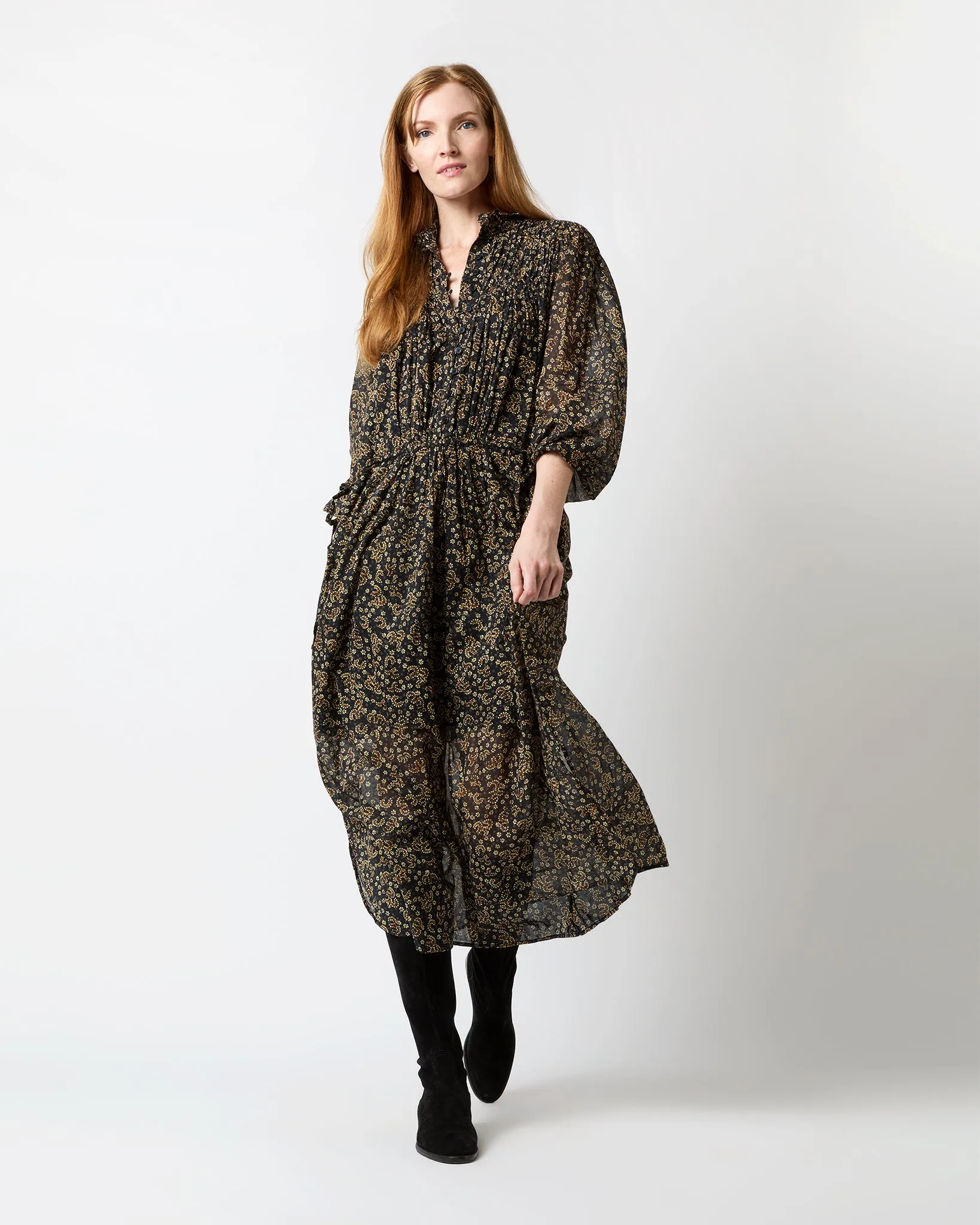 Dalida Dress in Black/Ochre sold by Mashburn