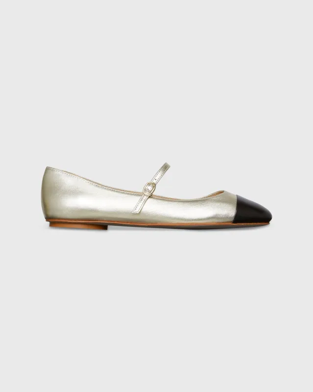 Two-Tone Mary Jane Ballet Flat in Platino/Black Leather sold by Mashburn