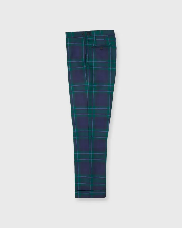 Side-Tab Dress Trouser in Navy/Green/Blue Tartan Twill made by Sid Mashburn