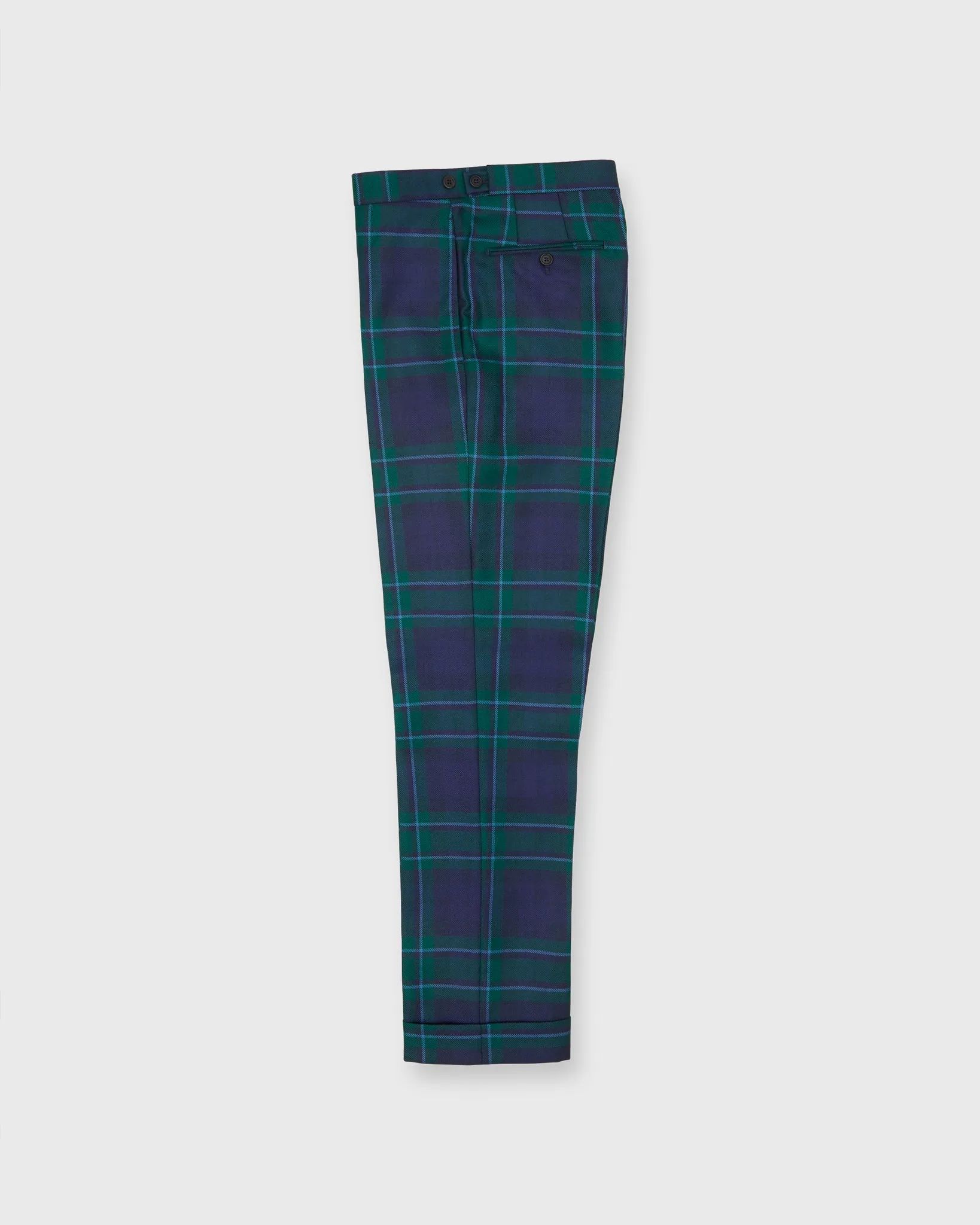 Side-Tab Dress Trouser in Navy/Green/Blue Tartan Twill sold by Mashburn