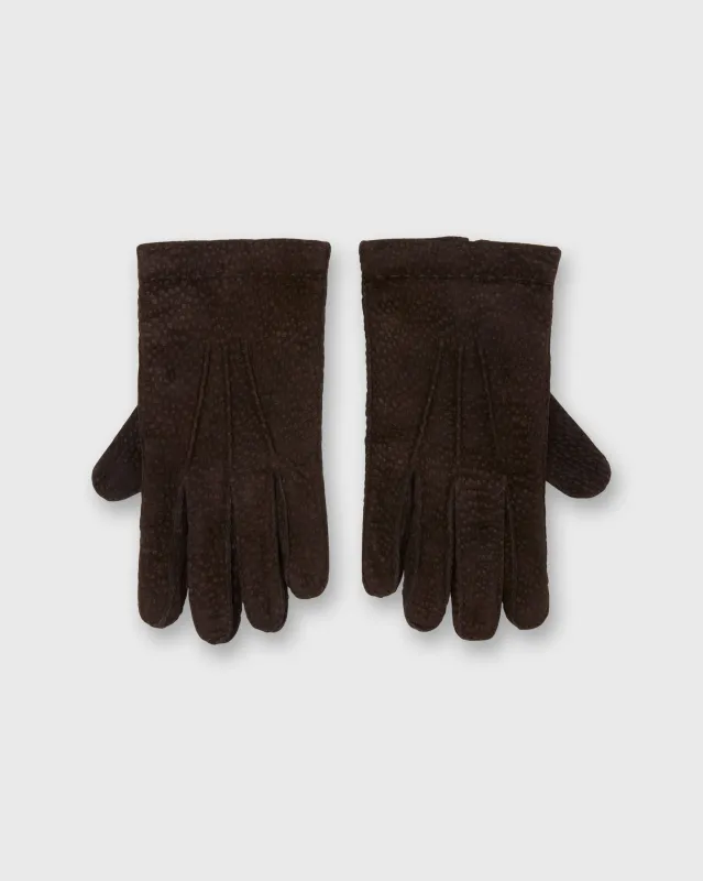 Hand-Stitched Cashmere-Lined Gloves in Dark Brown Carpinchos sold by Mashburn