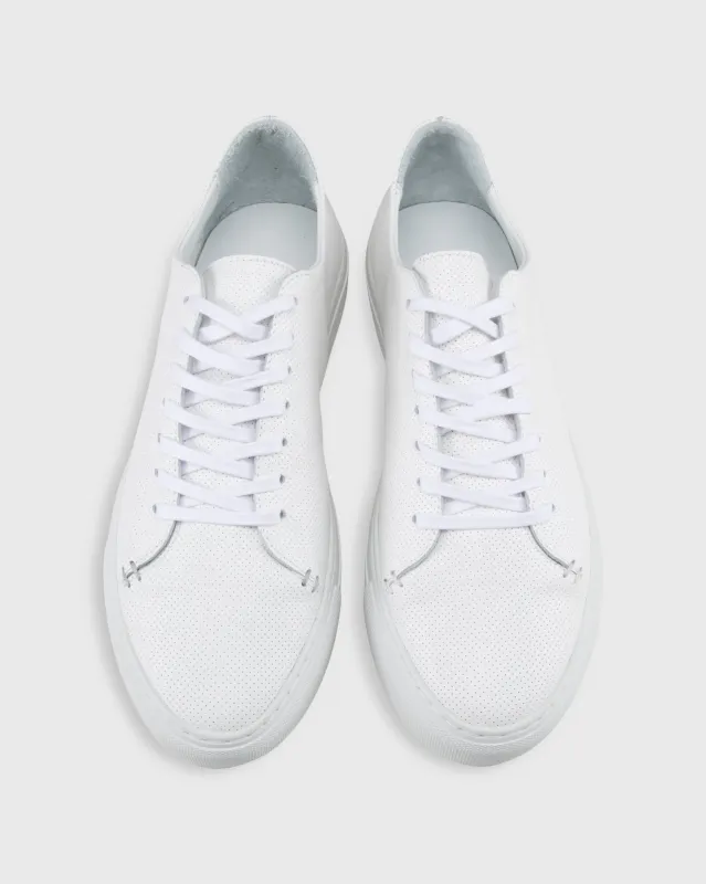 Low-Top Lace-Up Sneaker in White Perforated Leather made by Sid Mashburn