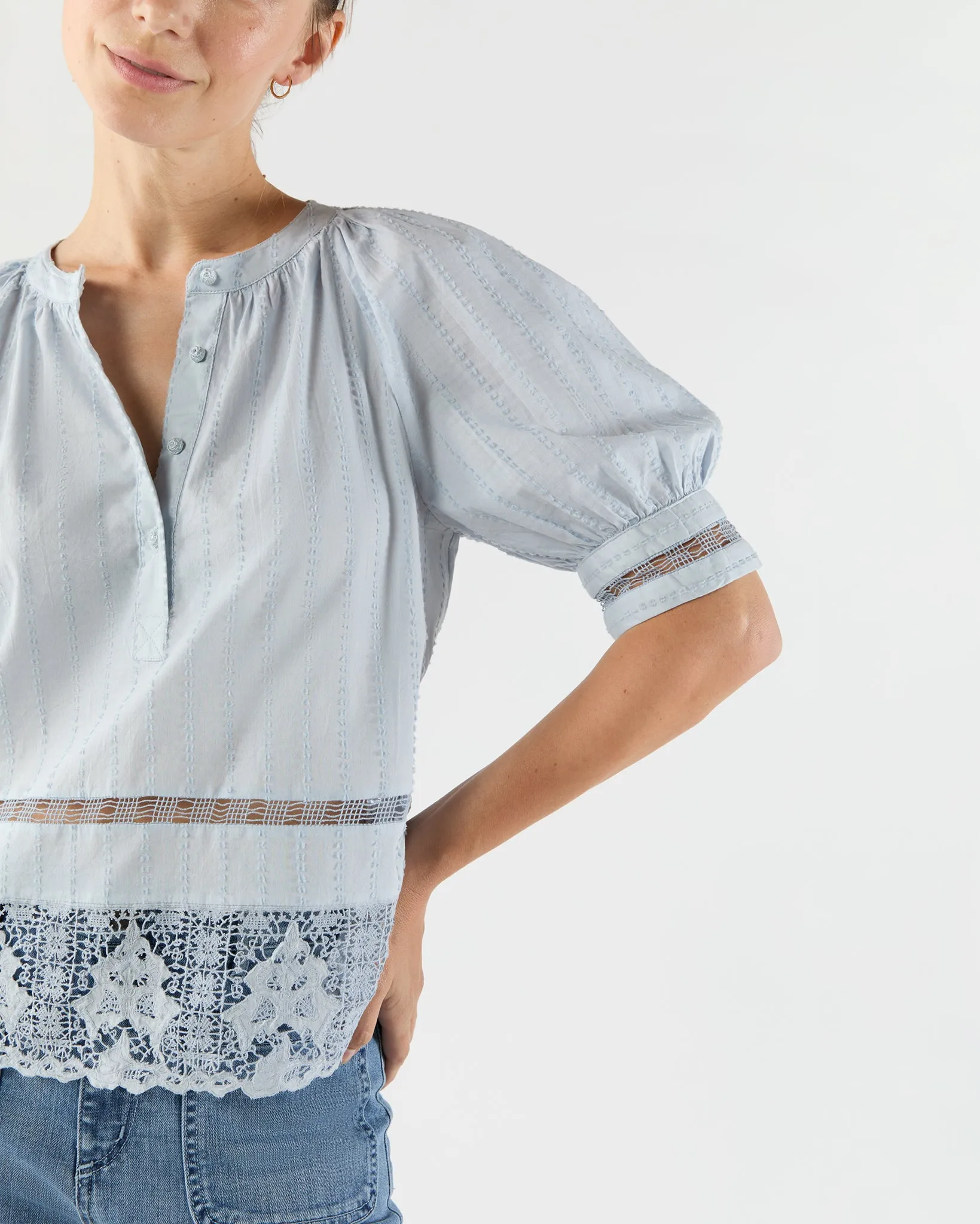 Faye Puff Sleeve Blouse in Celeste sold by Mashburn product image thumbnail 2