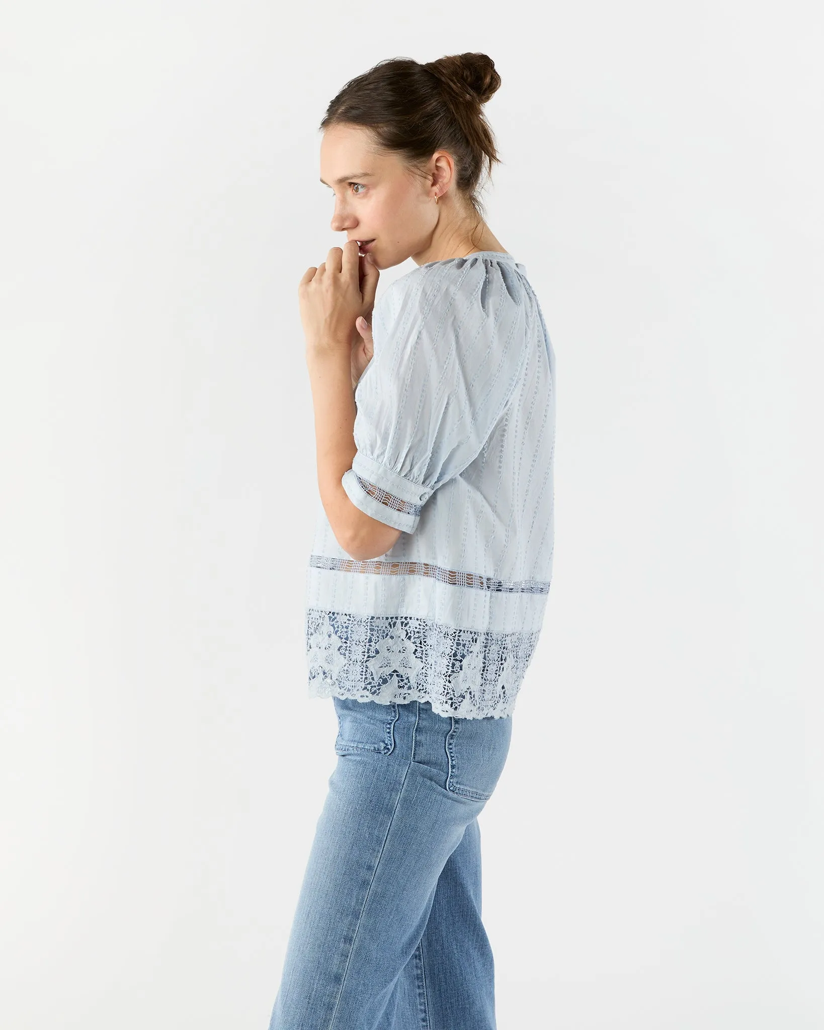 Faye Puff Sleeve Blouse in Celeste sold by Mashburn product image thumbnail 4