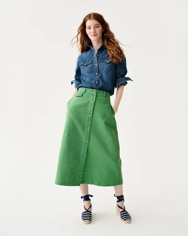 Robin Skirt in Green Stretch Canvas made by Mashburn