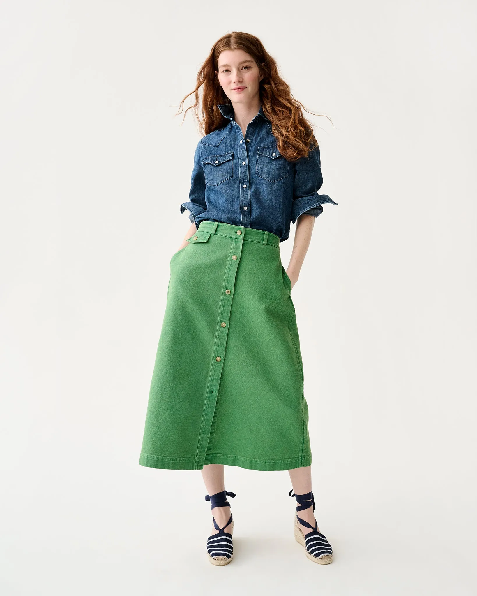 Robin Skirt in Green Stretch Canvas sold by Mashburn
