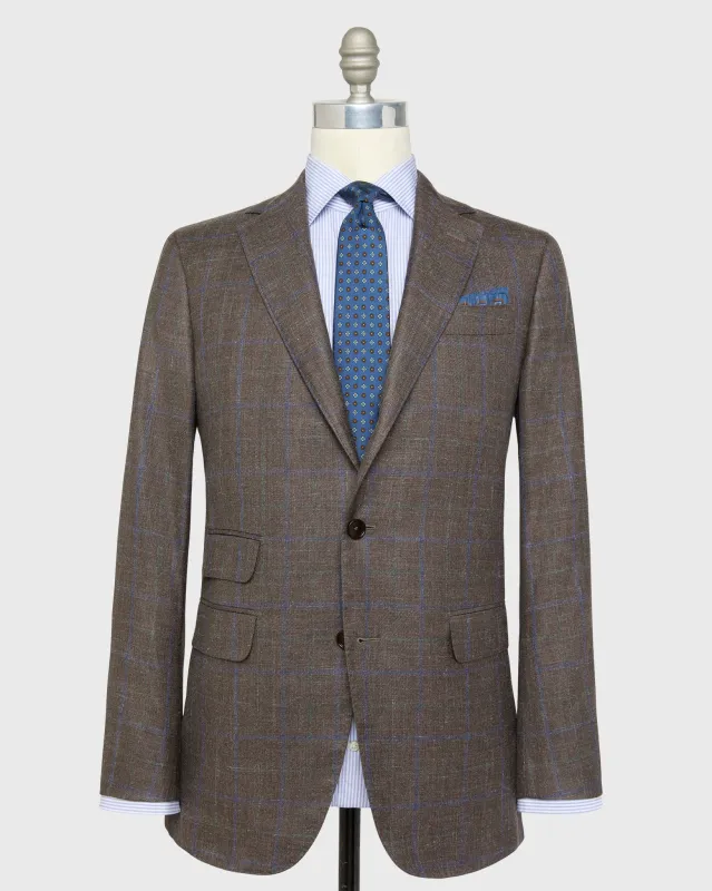 Virgil No. 2 Jacket in Mocha/Blue/Green Plaid Twill sold by Mashburn
