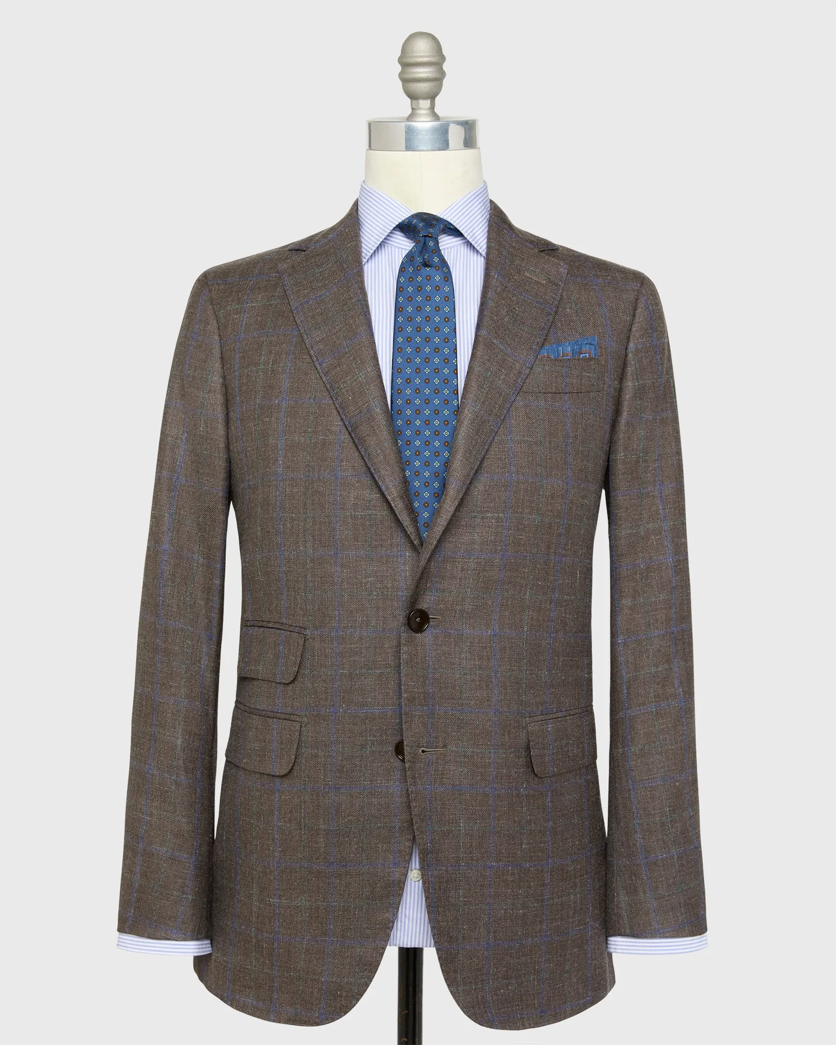 Virgil No. 2 Jacket in Mocha/Blue/Green Plaid Twill sold by Mashburn