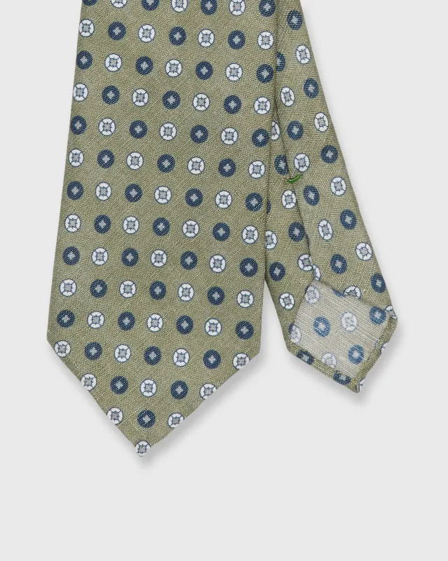 Silk/Linen Print Tie in Sage/Navy/Bone Geo Dot made by Sid Mashburn