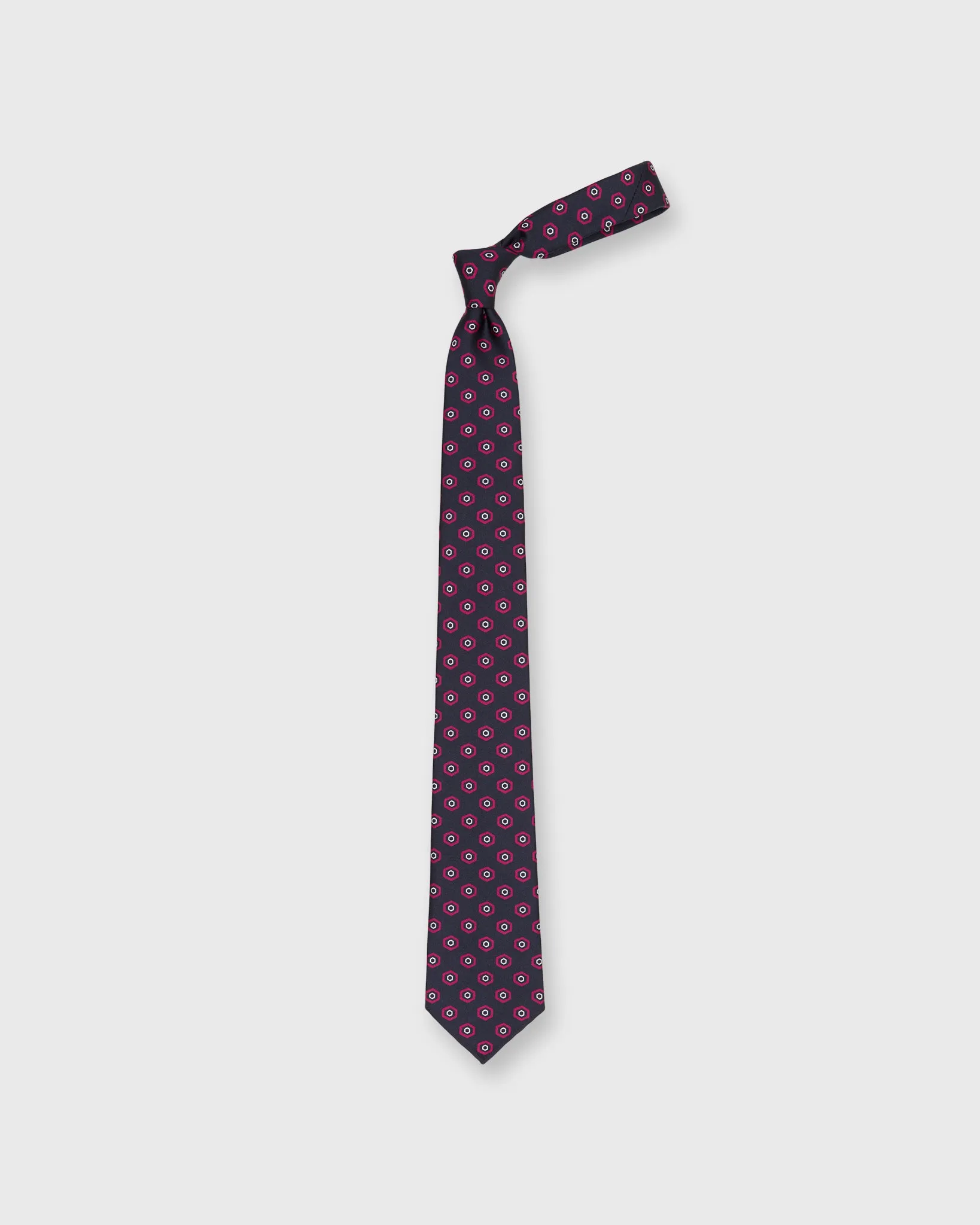 Linen Print Tie in Navy/Berry Geo sold by Mashburn product image thumbnail 3
