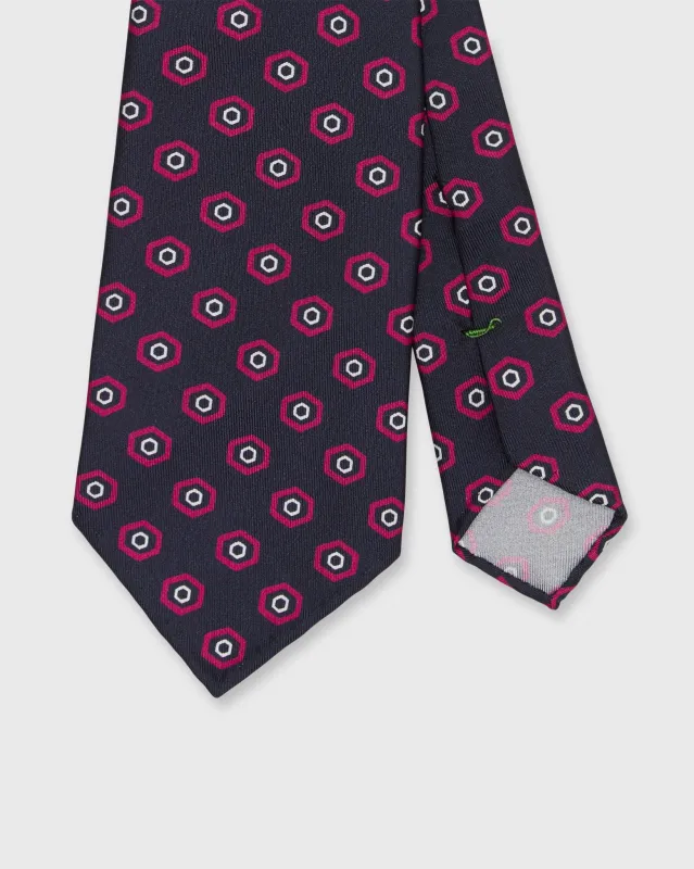 Linen Print Tie in Navy/Berry Geo sold by Mashburn