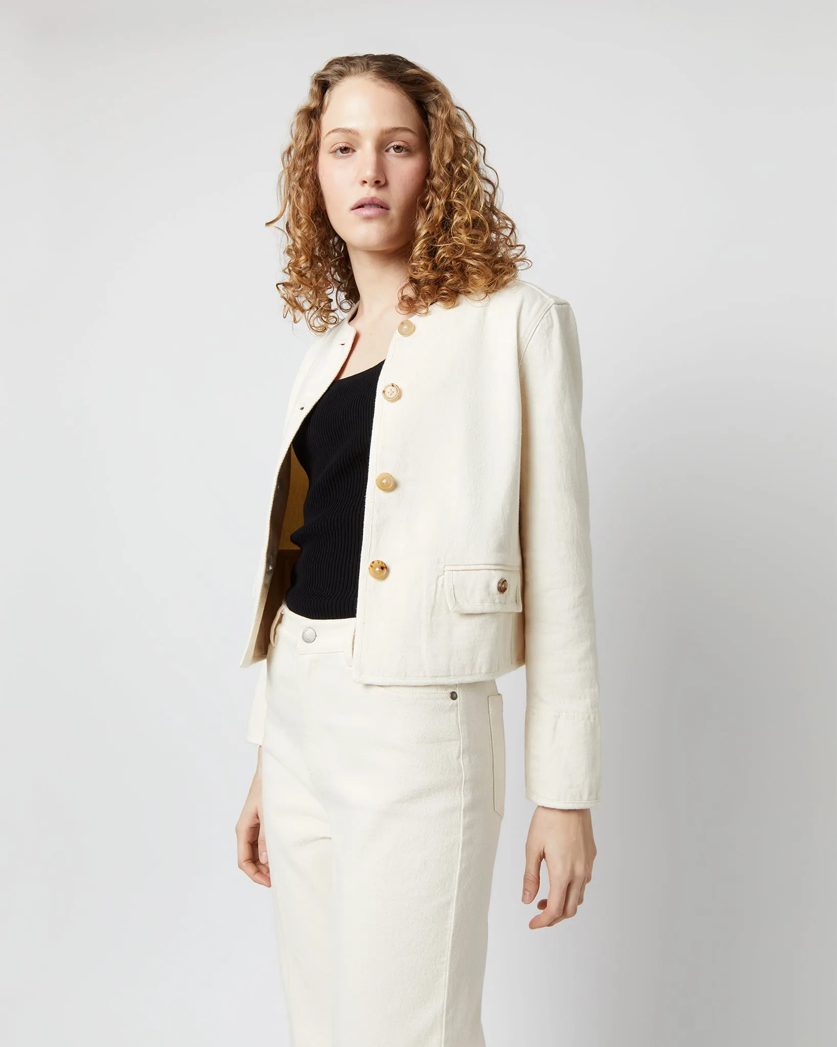 Meg Jacket in Natural Stretch Denim sold by Mashburn