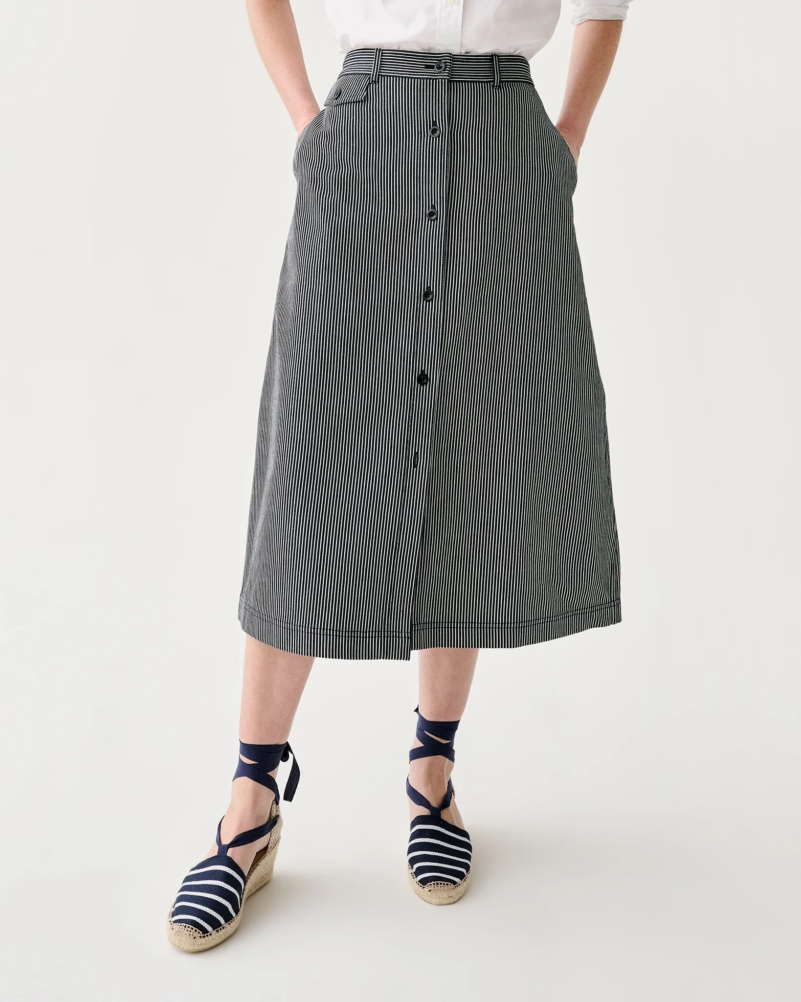 Robin Skirt in Indigo Railroad Stripe Denim sold by Mashburn product image thumbnail 2