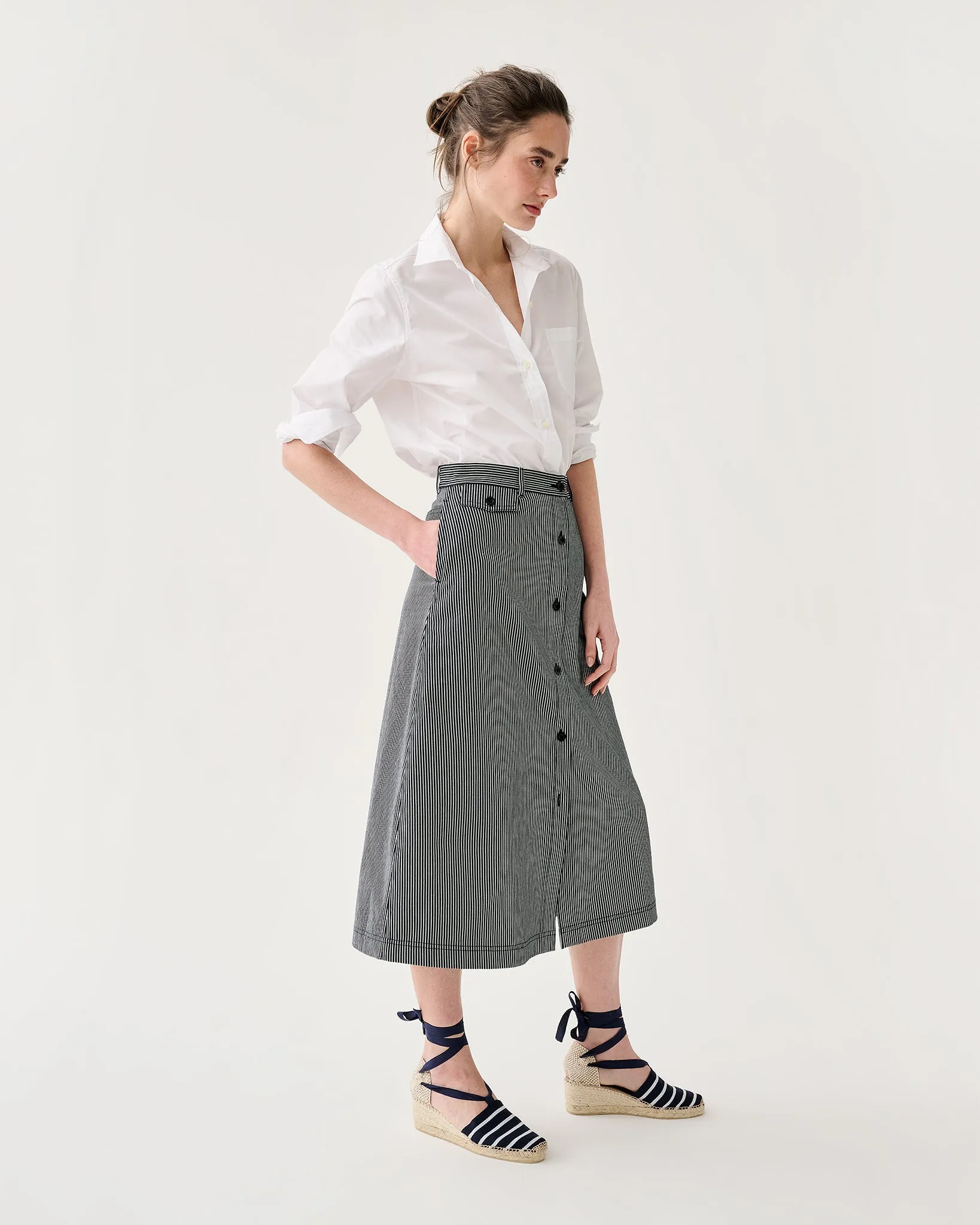 Robin Skirt in Indigo Railroad Stripe Denim sold by Mashburn product image thumbnail 3