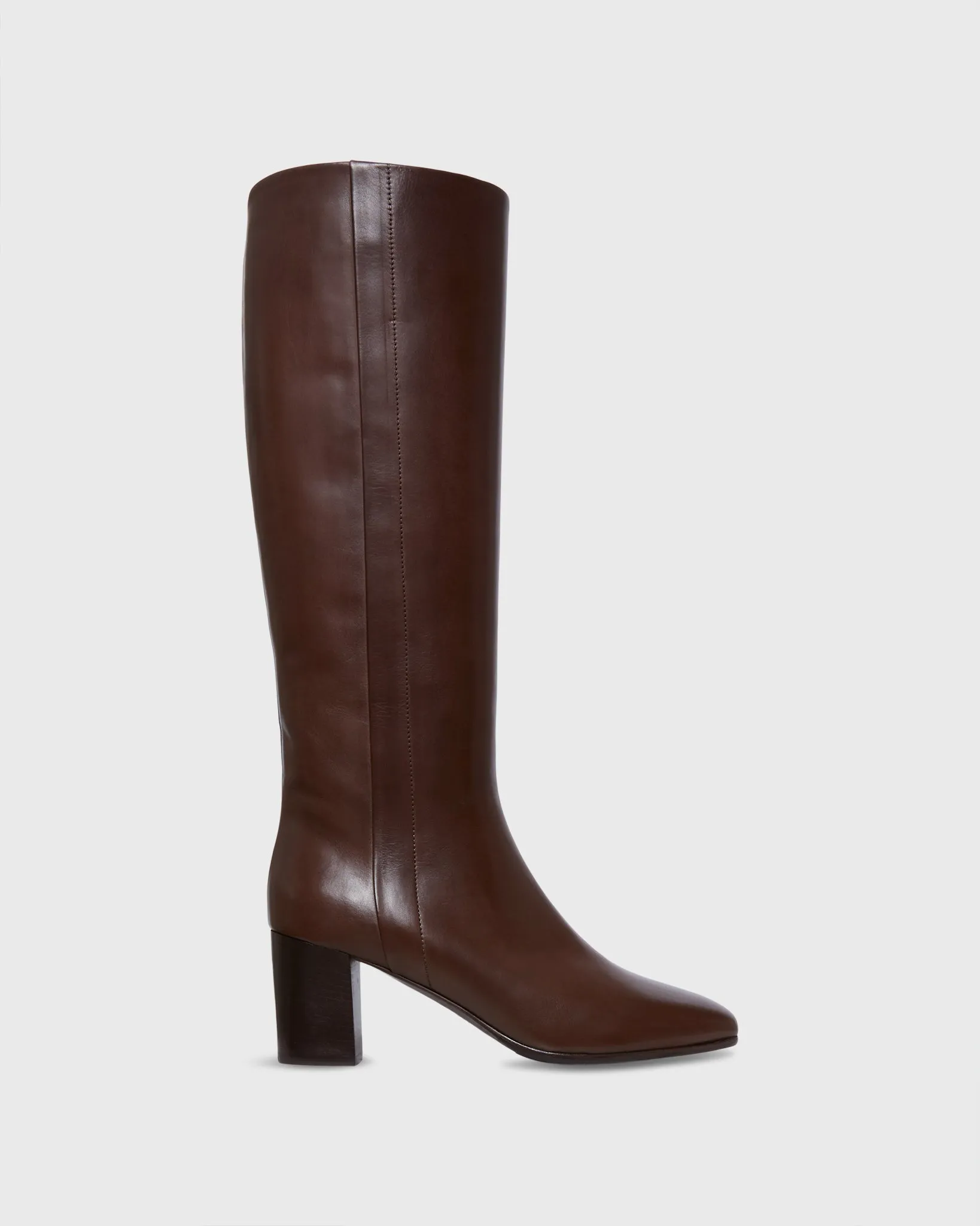 Tall Heeled Zip Boot in Dark Brown Leather sold by Mashburn