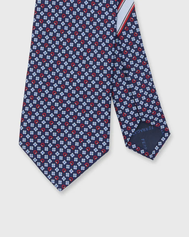 Silk Print Tie in Dark Navy Gancini Flower sold by Mashburn