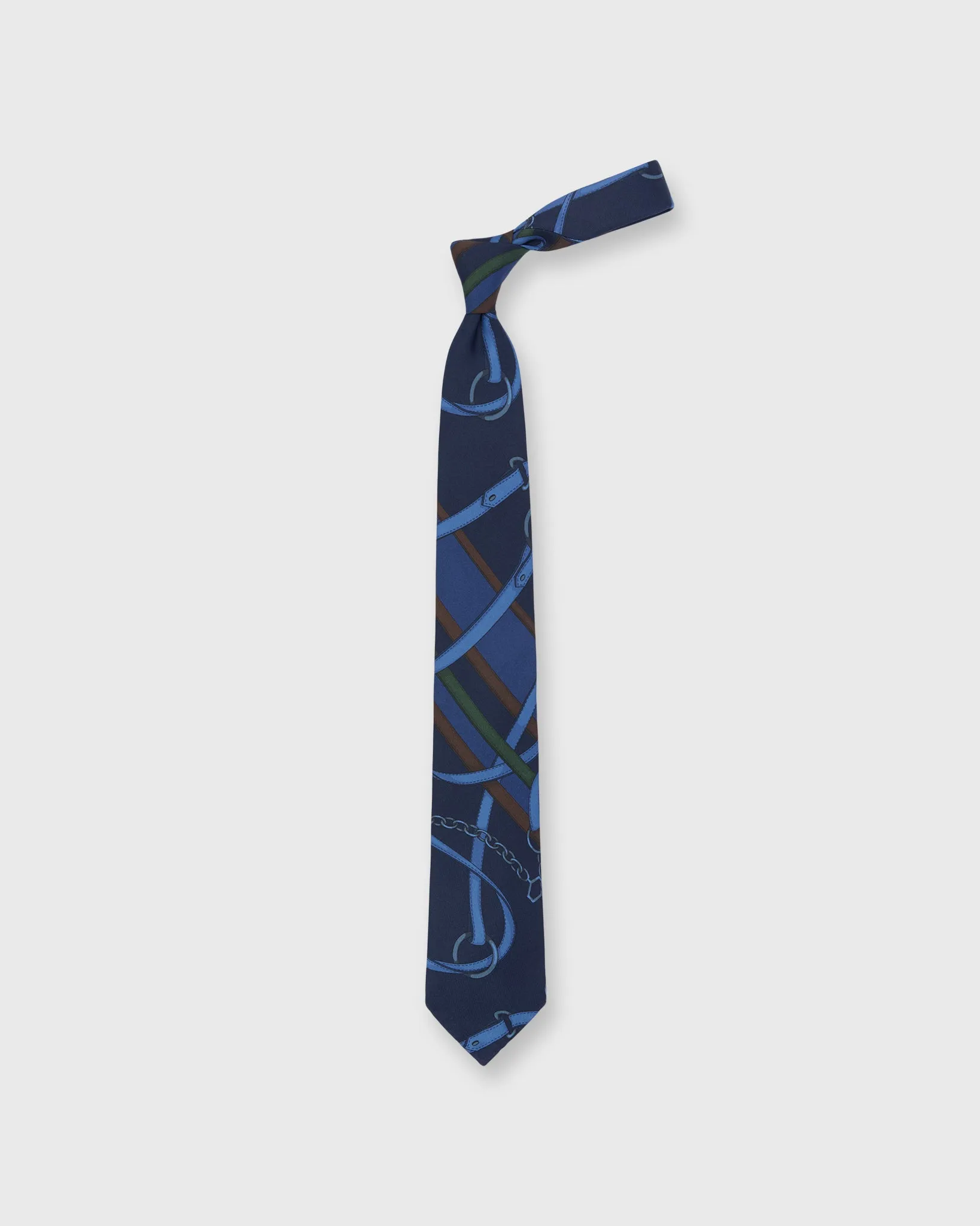 Silk Print Tie in Navy/Brown Equestrian sold by Mashburn product image thumbnail 3