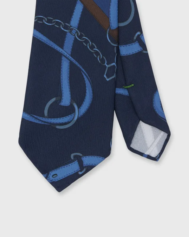 Silk Print Tie in Navy/Brown Equestrian sold by Mashburn