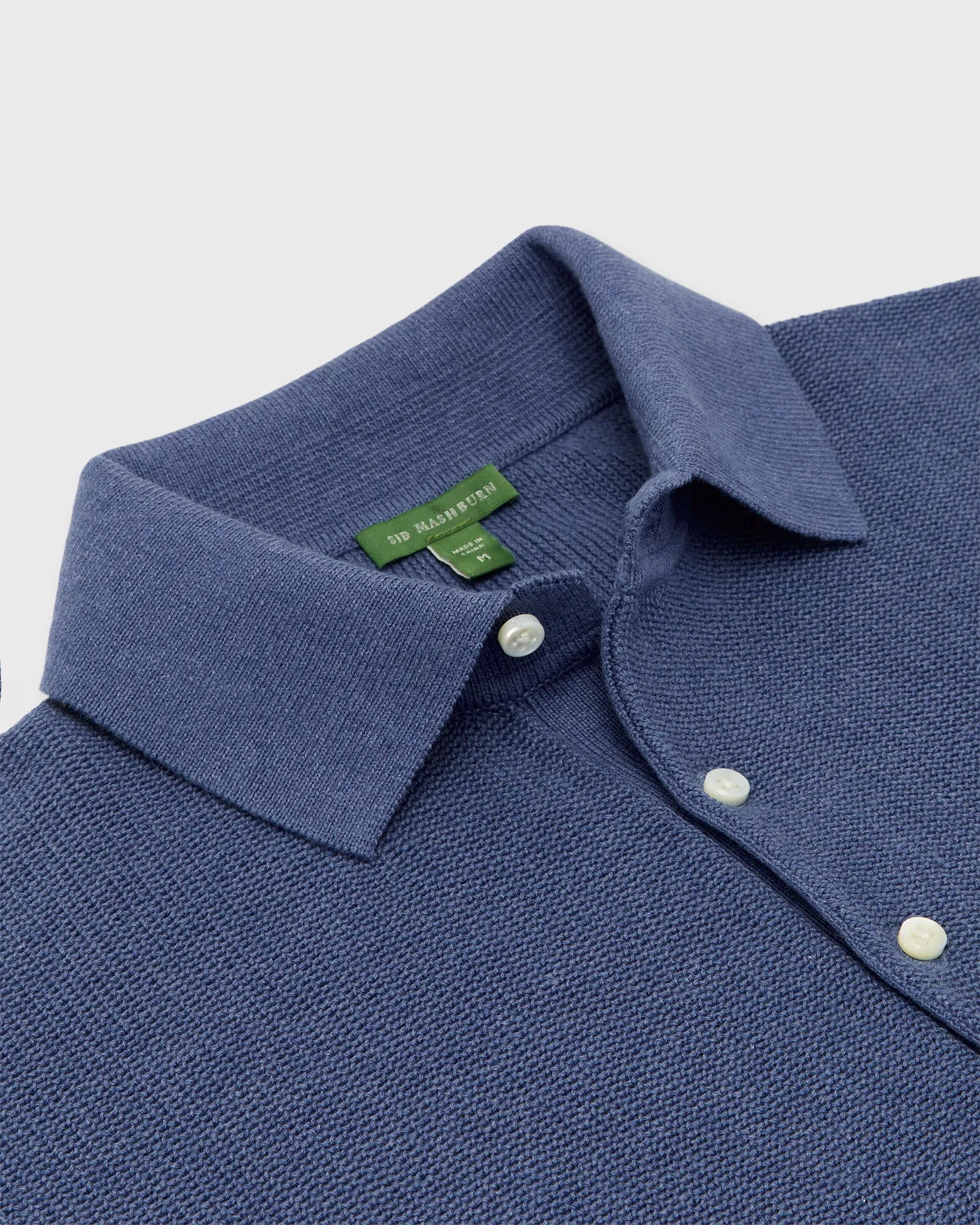 Textured Hyannis Polo Sweater in Worn Denim Cotton/Linen sold by Mashburn product image thumbnail 2