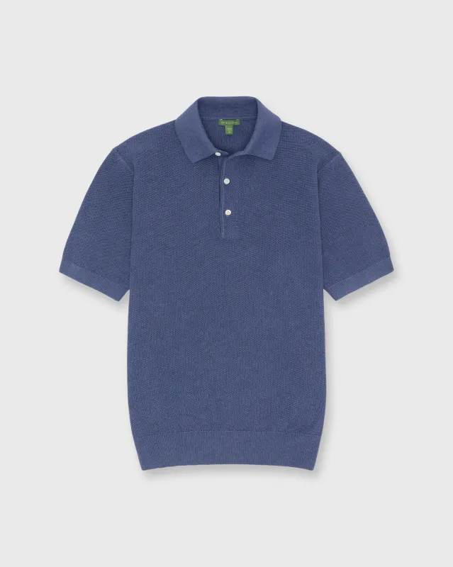 Textured Hyannis Polo Sweater in Worn Denim Cotton/Linen made by Sid Mashburn